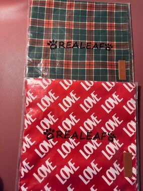 🐕Dog Bandana Pack - Red & Green Plaid and Red LOVE Designs